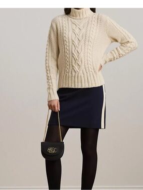 Lauren Ralph Lauren Black Mini Skirt with Cream Side Panels
